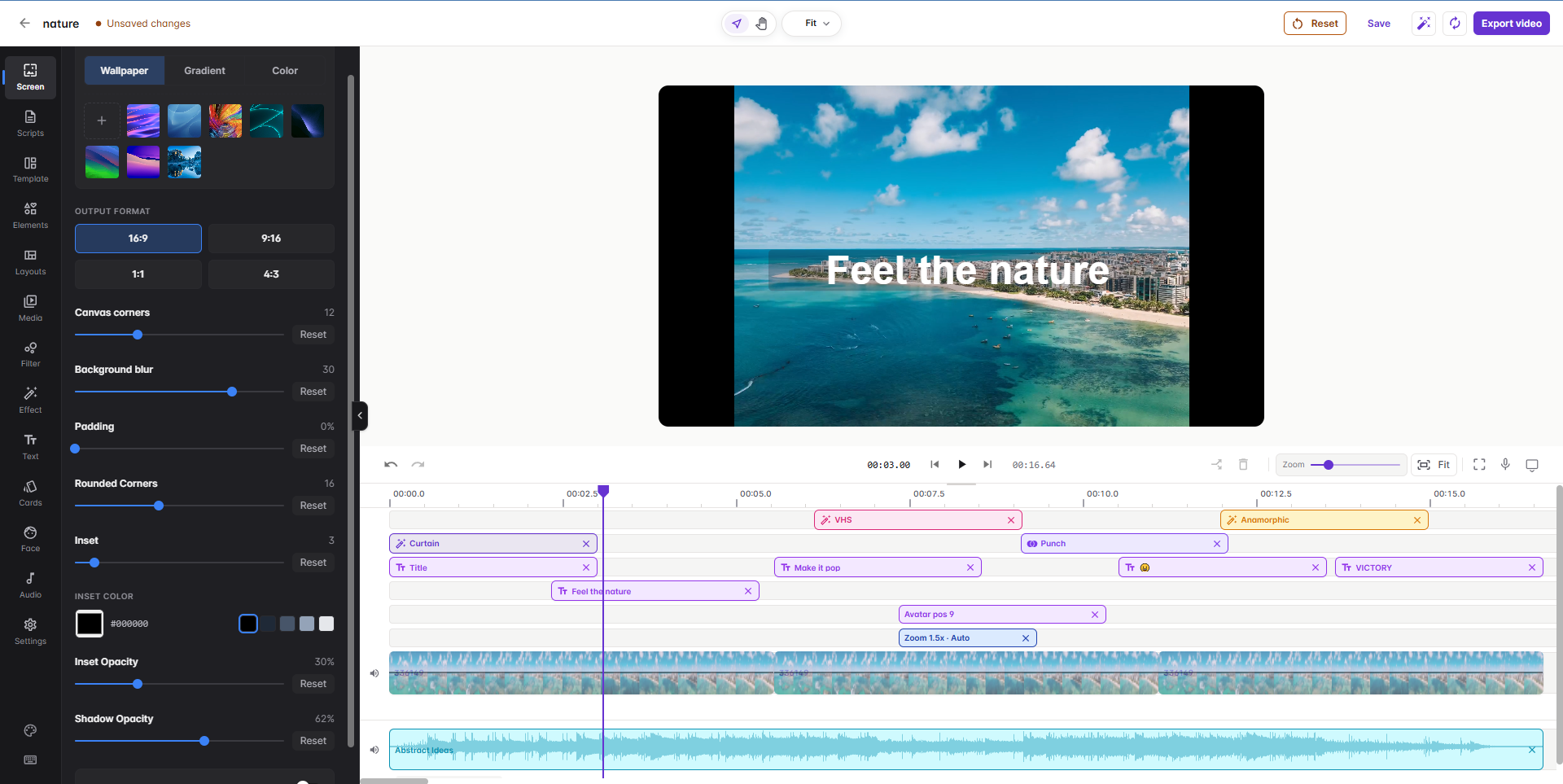 vidari.ai editor — canvas, timeline and panels